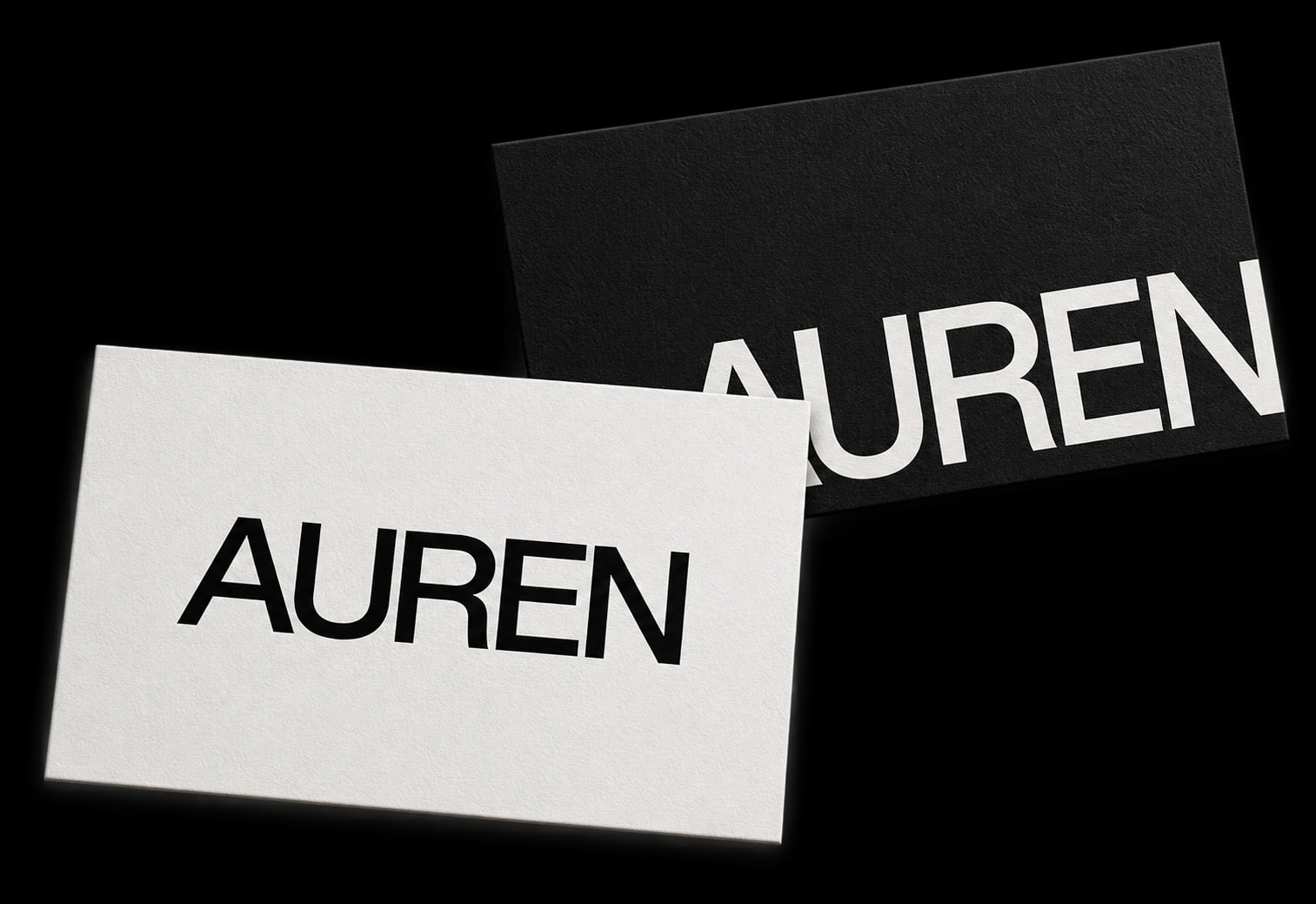 AUREN business cards with bold black and white typography