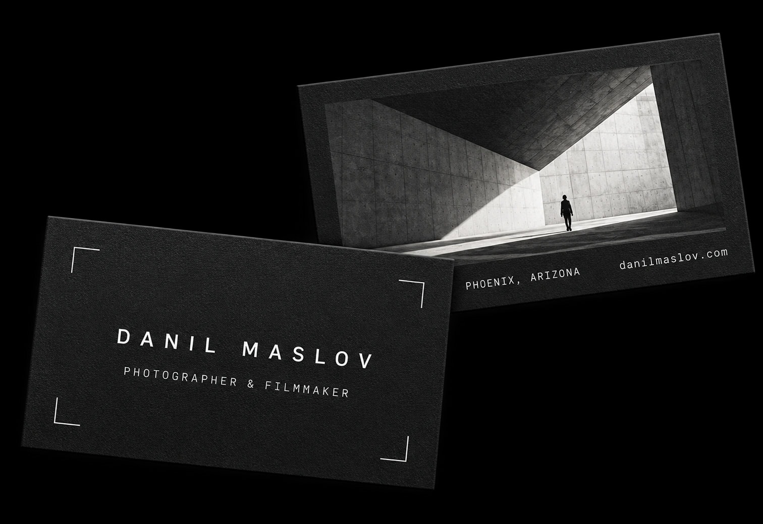 Danil Maslov business cards with viewfinder details and architectural photography