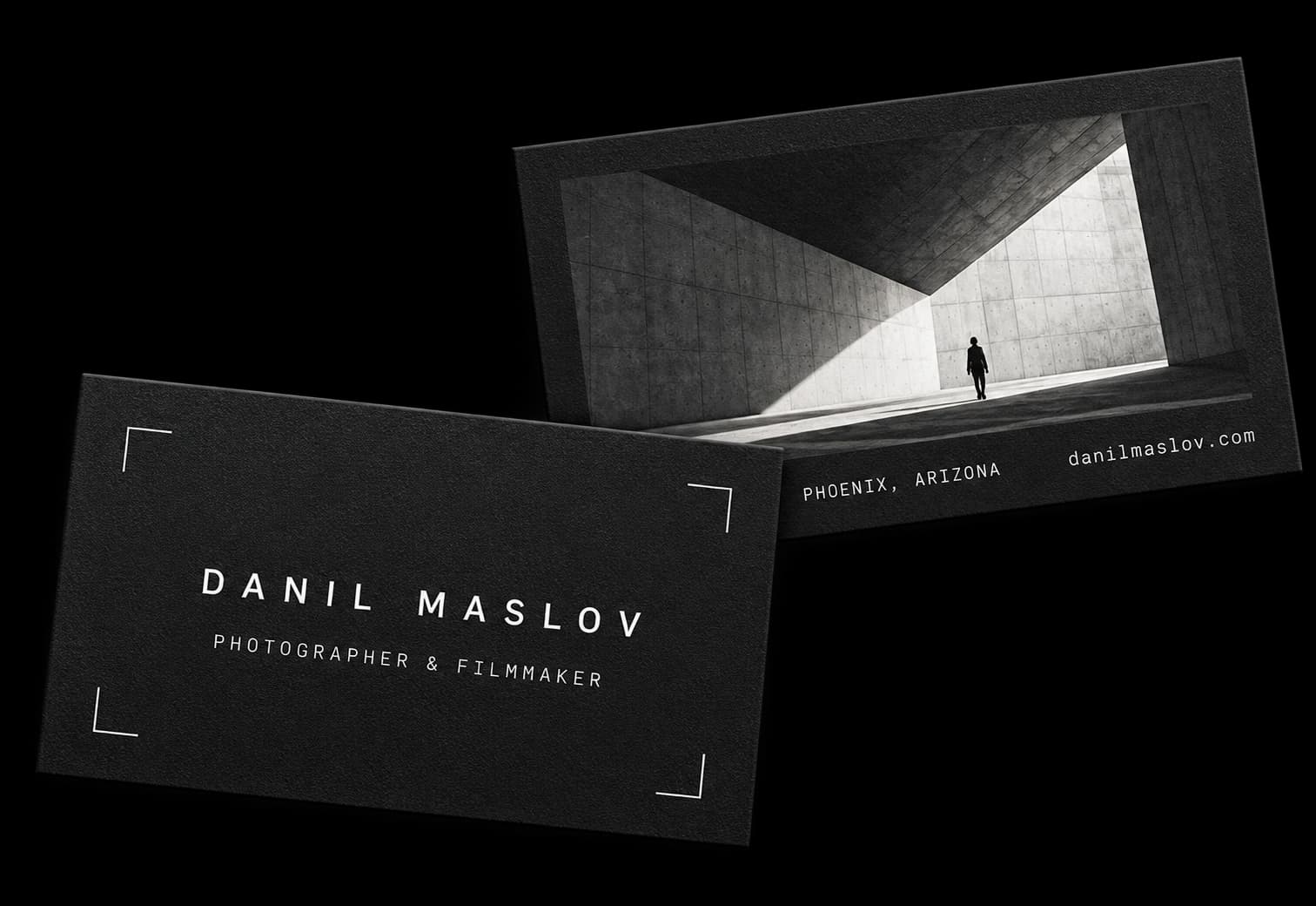 Danil Maslov business cards with viewfinder details and architectural photography